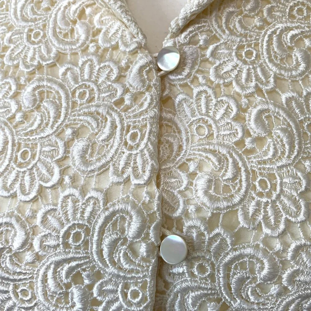 Talbots Lace Jacket Collar ¾ Sleeves Lined Ivory Dressy Vintage Size 2 Petite 2P - Picture 2 of 9